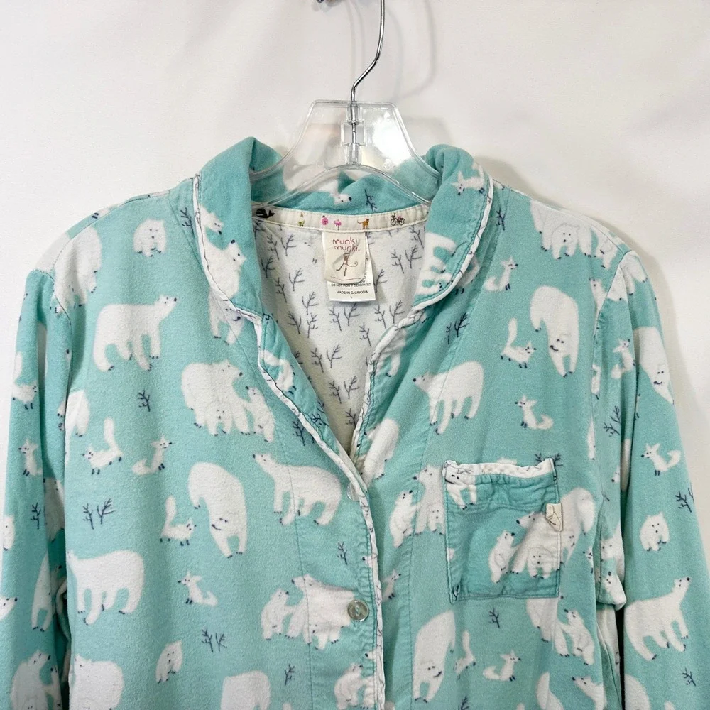 Munki‎ Munki Large Pajama Set Flannel Polar Bear Blue Womens Novelty Holiday 528